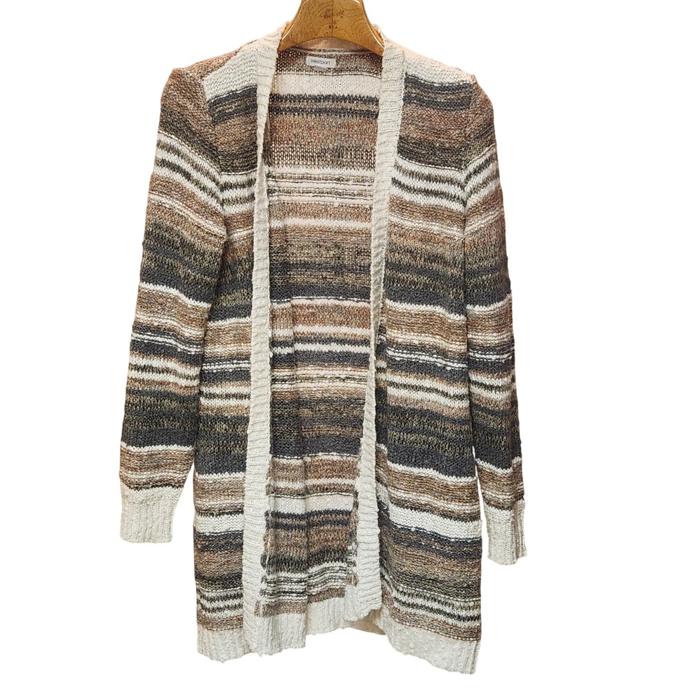 Westport Women XL Striped Long Sleeve Knit Open Front Cardigan Sweater Boho Cozy